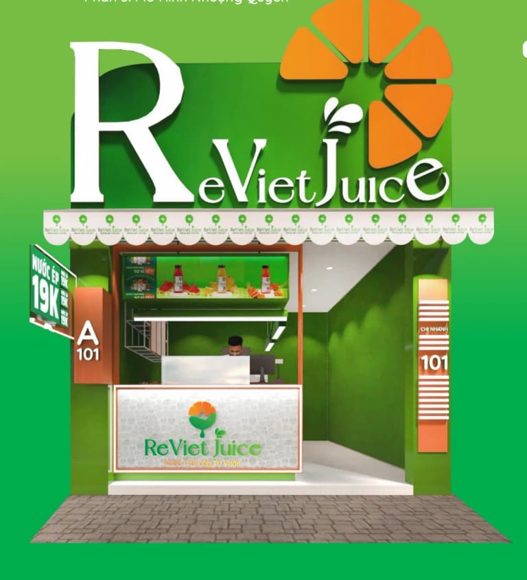 Phối cảnh mặt tiền cửa hàng ReViet Juice chuẩn
