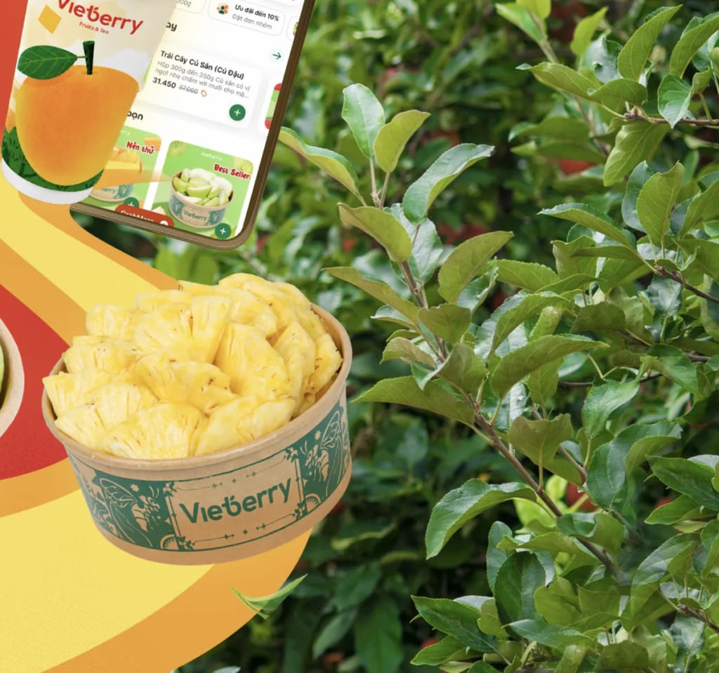 Trái cây cắt sẵn Vietberry trên app giao đồ ăn